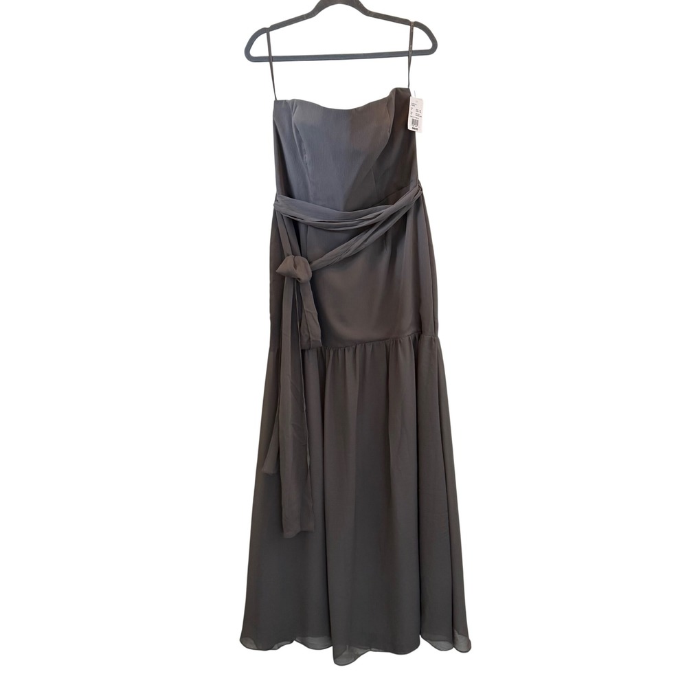 White by Vera Wang Strapless Chiffon Bridesmaid Dress Charcoal Sz 14 Wedding NWT